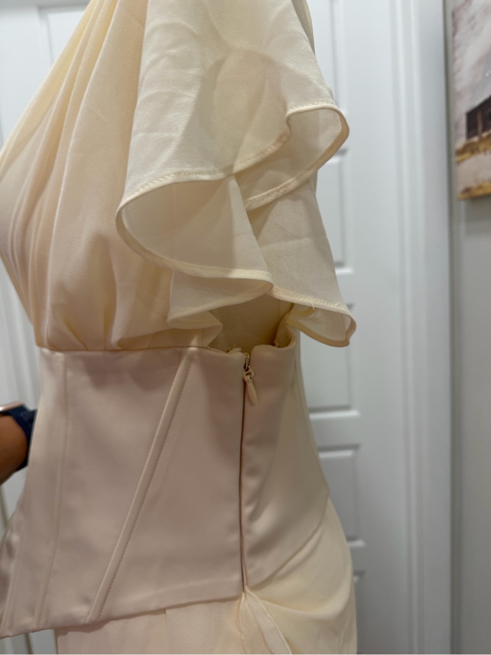 Oh Polly Cerise - Draped Corset Dress Cream Mini Dress - Picture 7 of 8